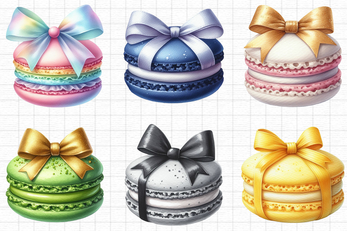 Macarons With Ribbon Bow Clipart, a Seasonal Illustration by Daily.Designs