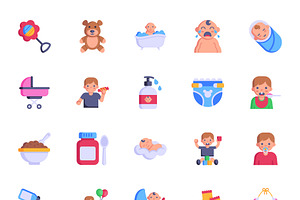 50 Childhood Flat Vector Icons