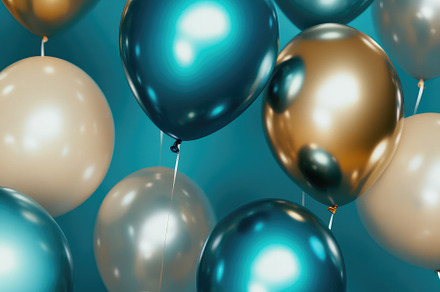 Blue, Gold, and Silver Balloons, a Background Photo by Virgo Studio