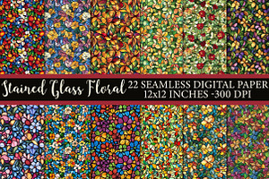 Stained Glass Floral Digital Paper, a Texture Illustration by Designworld