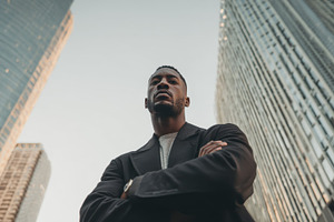 Man stands with arms crossed in city, a Photo by Beautiful things