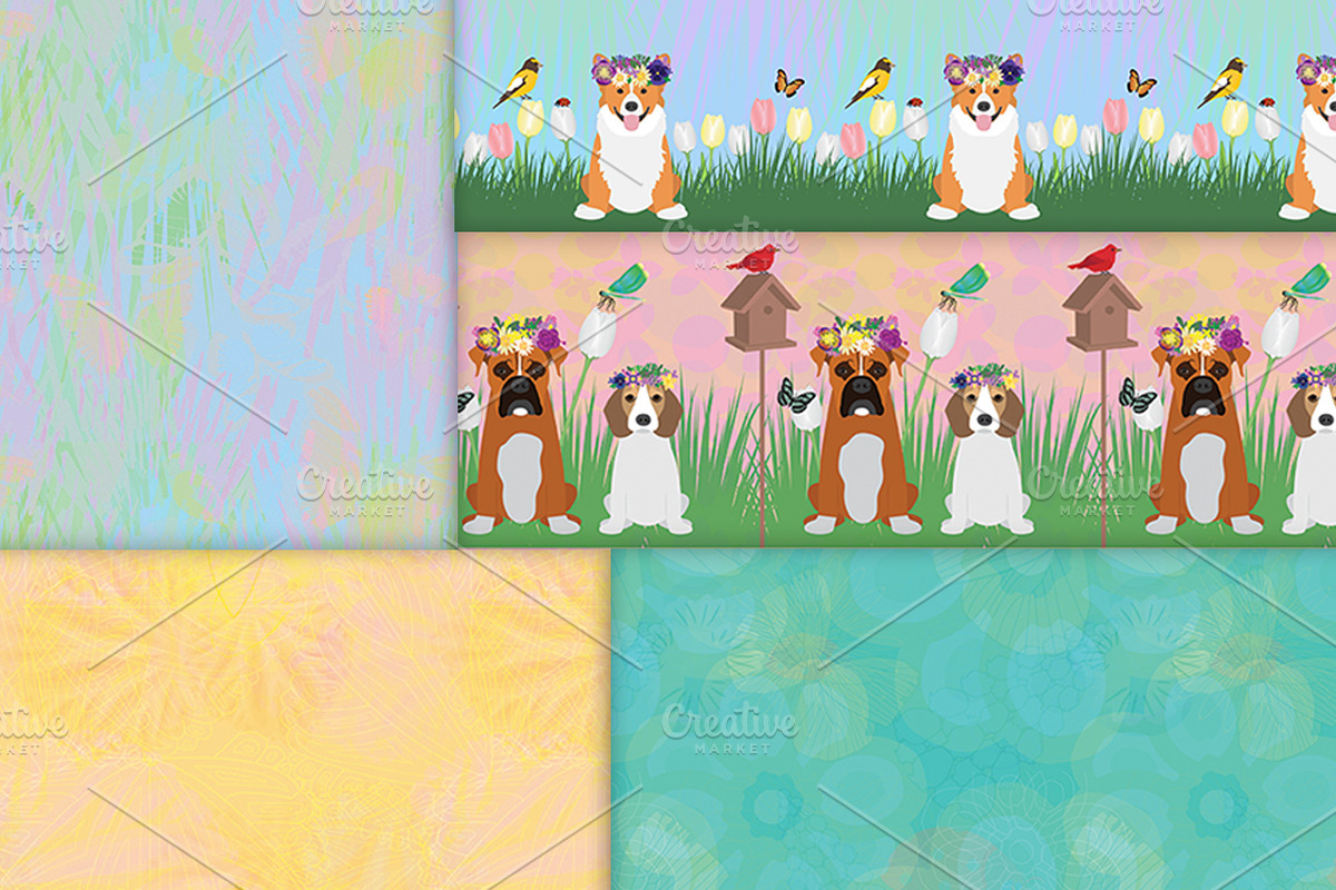 Seamless Floral Dog Patterns, a Pattern Graphic by VizualStorm (Photo 2 of 3)