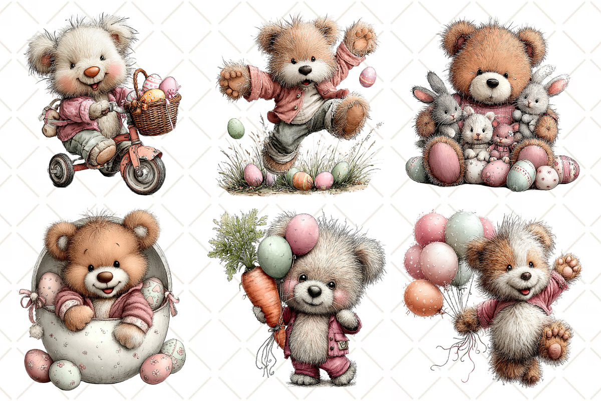 Whimsical Easter Teddy Bear Clipart, an Illustration by Black Bird Studio (Photo 5 of 6)