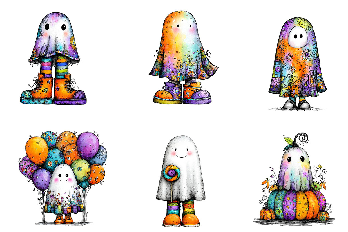 Cute Halloween Ghost Clipart, an Illustration by CreationArt (Photo 2 of 5)