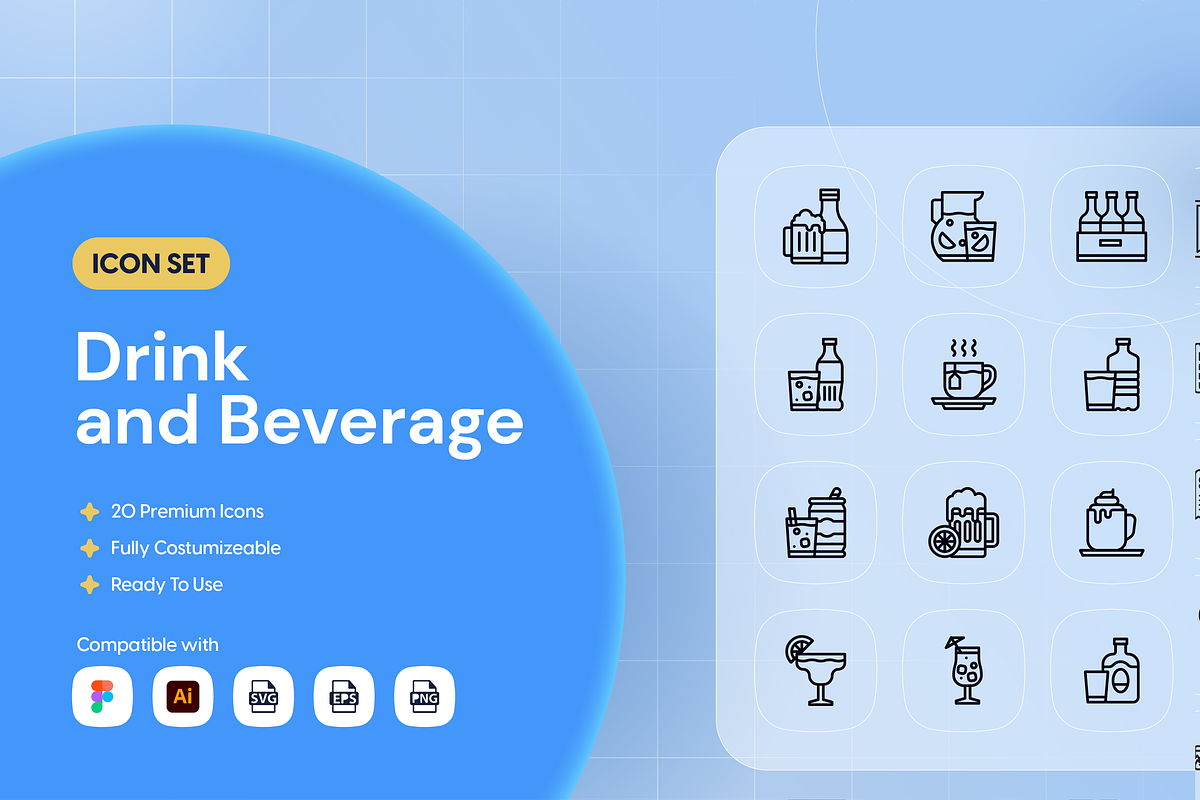 Drink and Beverage Icon Set, an Outline Icon by Nathaya Studio (Photo 1 of 2)