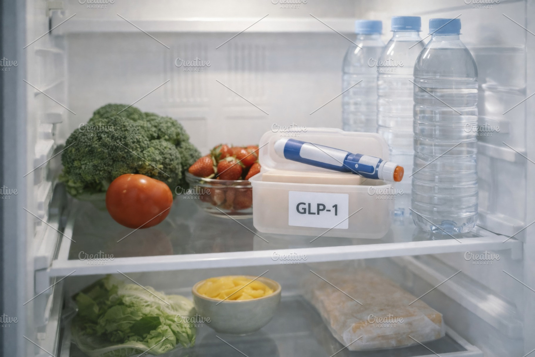 Inside refrigerator vegetables fruit, a Photo by Dvoevnore photos