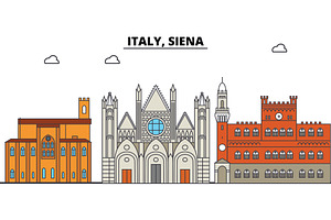 Italy, Siena. City Skyline, Architecture, Buildings, Streets, Silhouette, Landscape, Panorama, Landmarks. Editable Strokes. Flat Design Line Vector Il