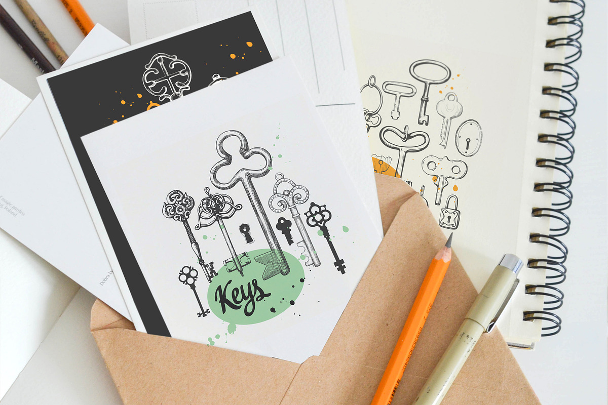 Keys In Sketch Style, a Decorative Illustration by Mona Monash (Photo 7 of 7)