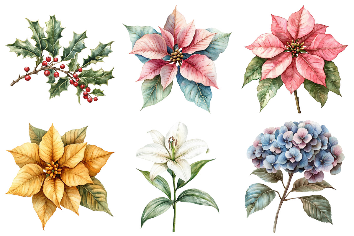 Vintage Floral Christmas Clipart Bun, an Illustration by Daily.Designs (Photo 4 of 5)