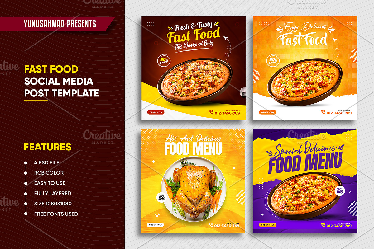 Fast Food Instagram Post Template, a Social Media Template by Yunus Ahmad (Photo 1 of 5)