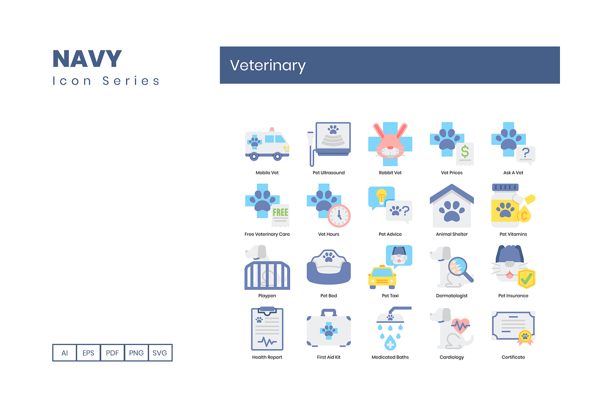 60 Veterinary Icons | Navy Series, an Outline Icon by Flat Icons