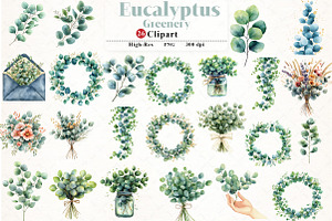 Eucalyptus Greenery Clipart, an Illustration by Watercolor design