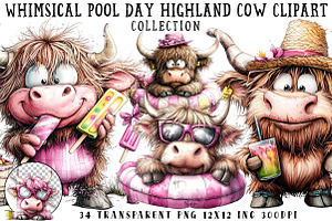 Whimsical Pool Day Highland Cow Clip, an Illustration by OK Design