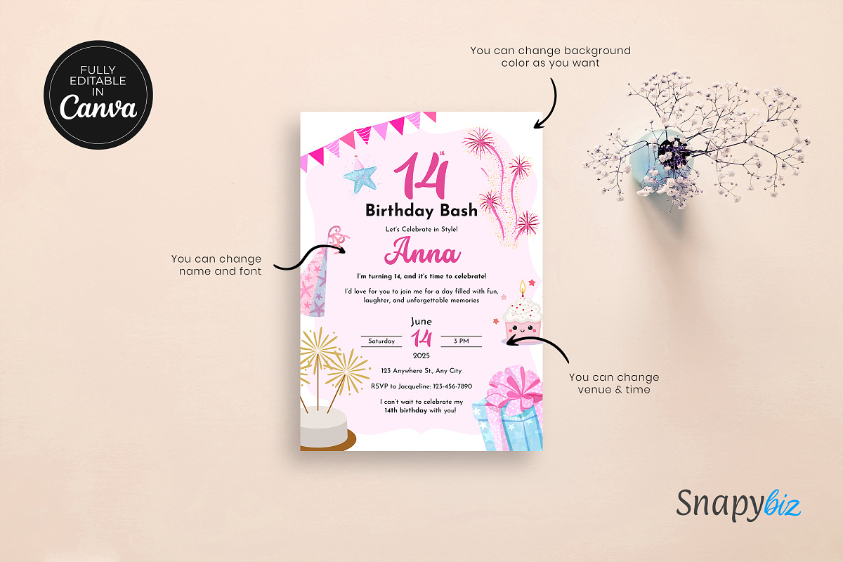 14th Birthday Invitation Template, an Invitation Template by Snapybiz (Photo 6 of 10)