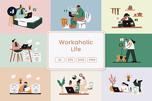 Workaholic Life Illustration, a Work Illustration by Jump Studio