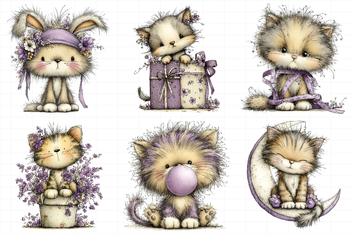 Whimsical Funny Cats Clipart, an Illustration by Daily.Designs (Photo 4 of 6)