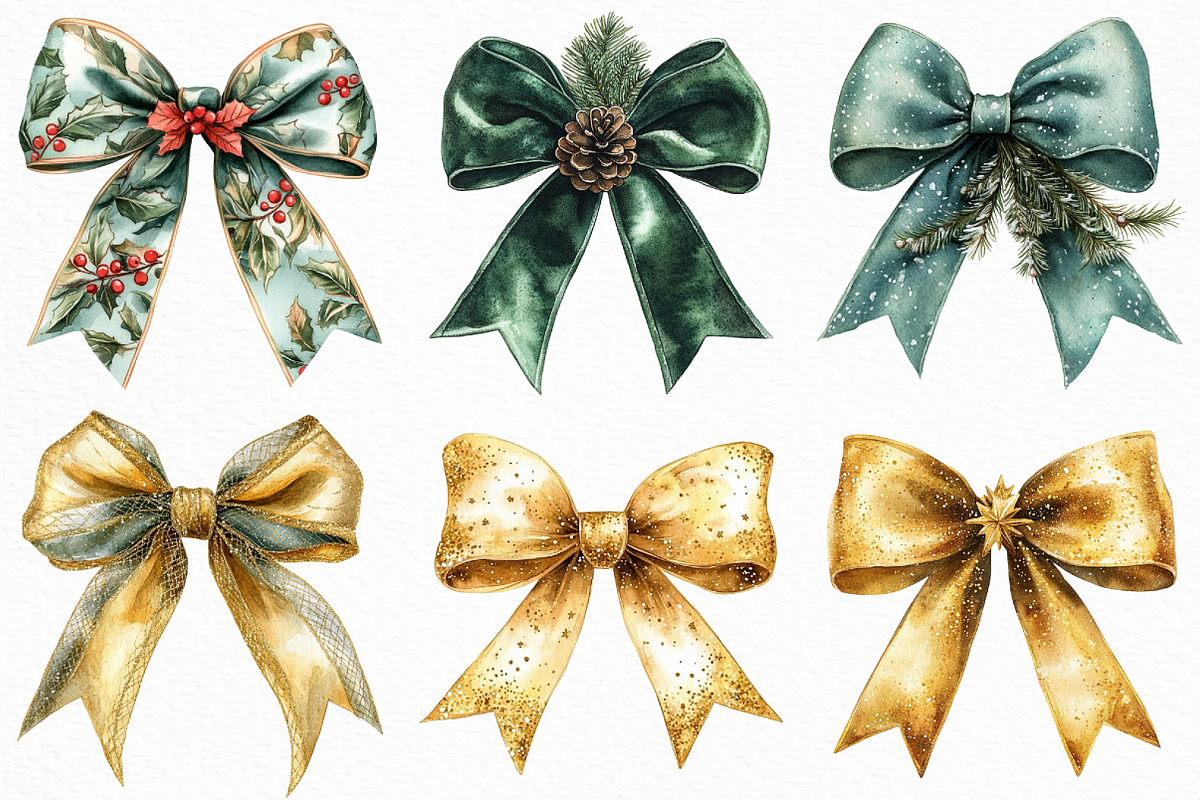 Watercolor Christmas Bow Sublimation, an Illustration by Craft Nest (Photo 2 of 6)