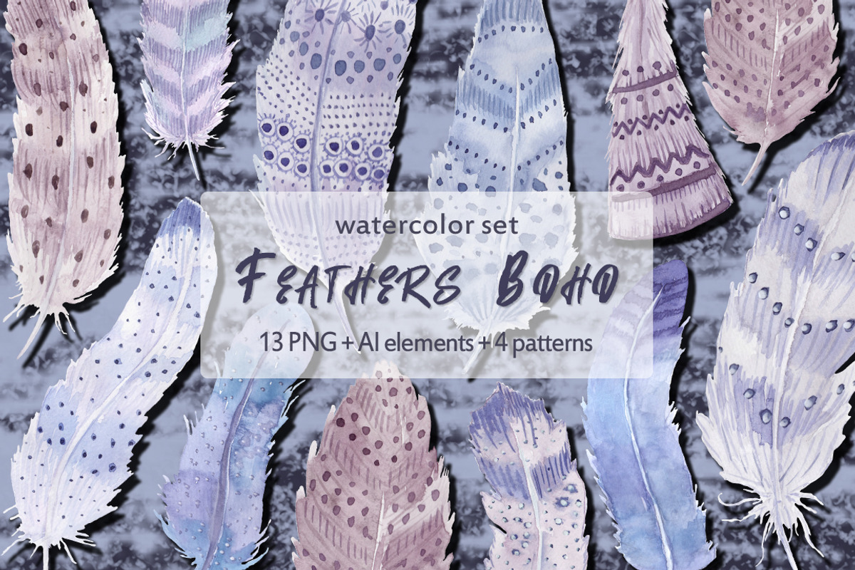 Watercolor feathers Boho, an Illustration by BrushArtDesigns (Photo 1 of 6)