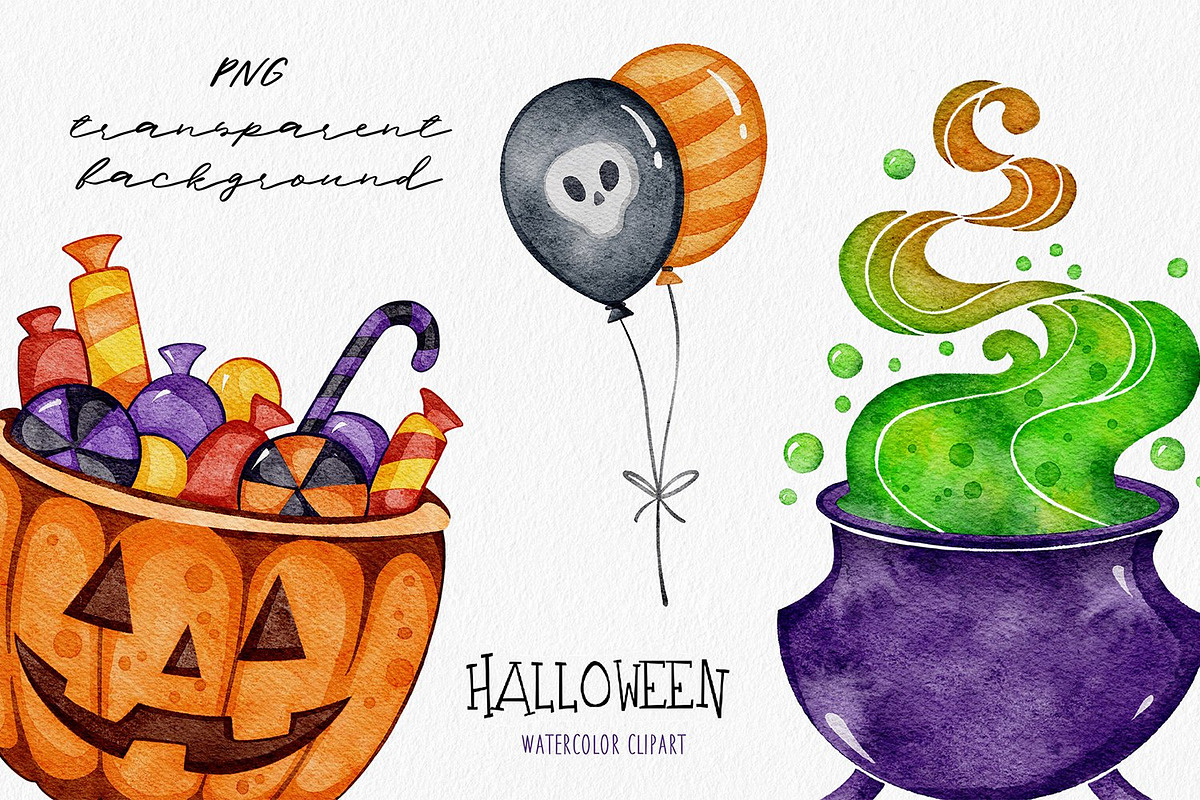 Watercolor Halloween Clipart, an Illustration by LuiDesignStudio (Photo 4 of 4)