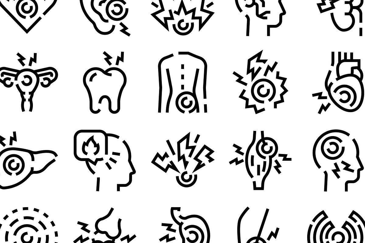 Body pain and ache glyph line icons, an Object Graphic by pikepicture (Photo 3 of 3)
