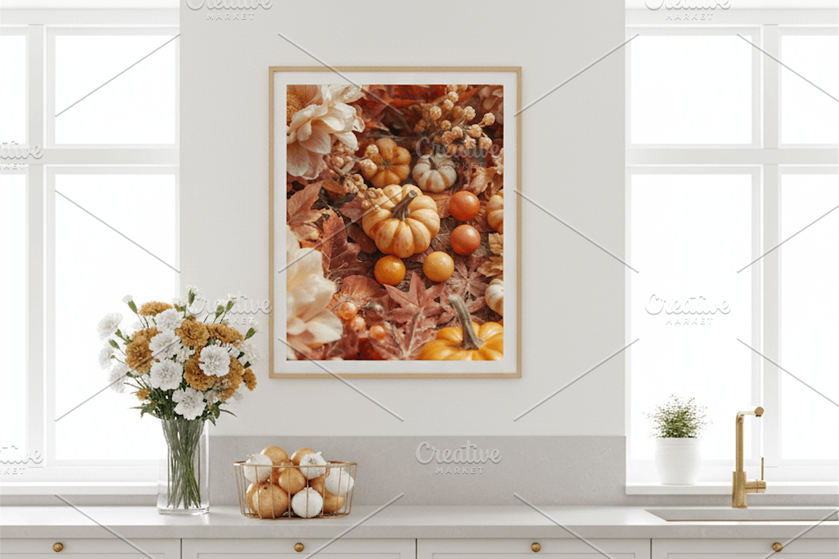 Autumn Pumpkins & Flowers Wall Art, a Background Graphic by Floraphoria (Photo 2 of 12)