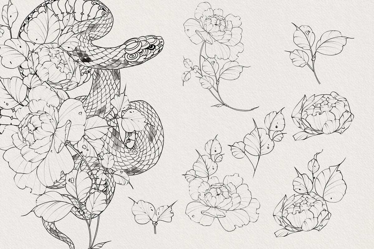 100illustrations Snakes with flowers, a Decorative Illustration by AnnaPolitmerskaja (Photo 5 of 6)