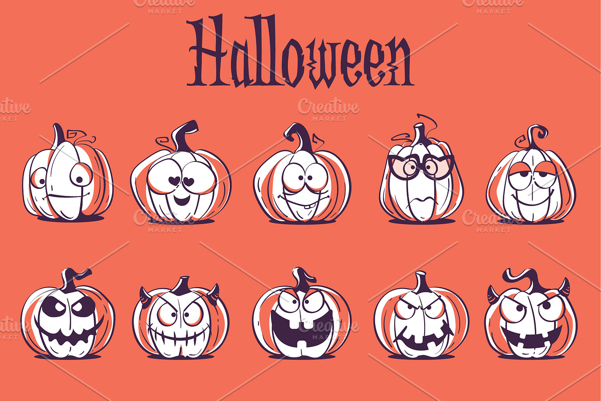 Set of Cartoon Halloween Pumpkins, an Object Graphic by Nearbirds (Photo 2 of 5)