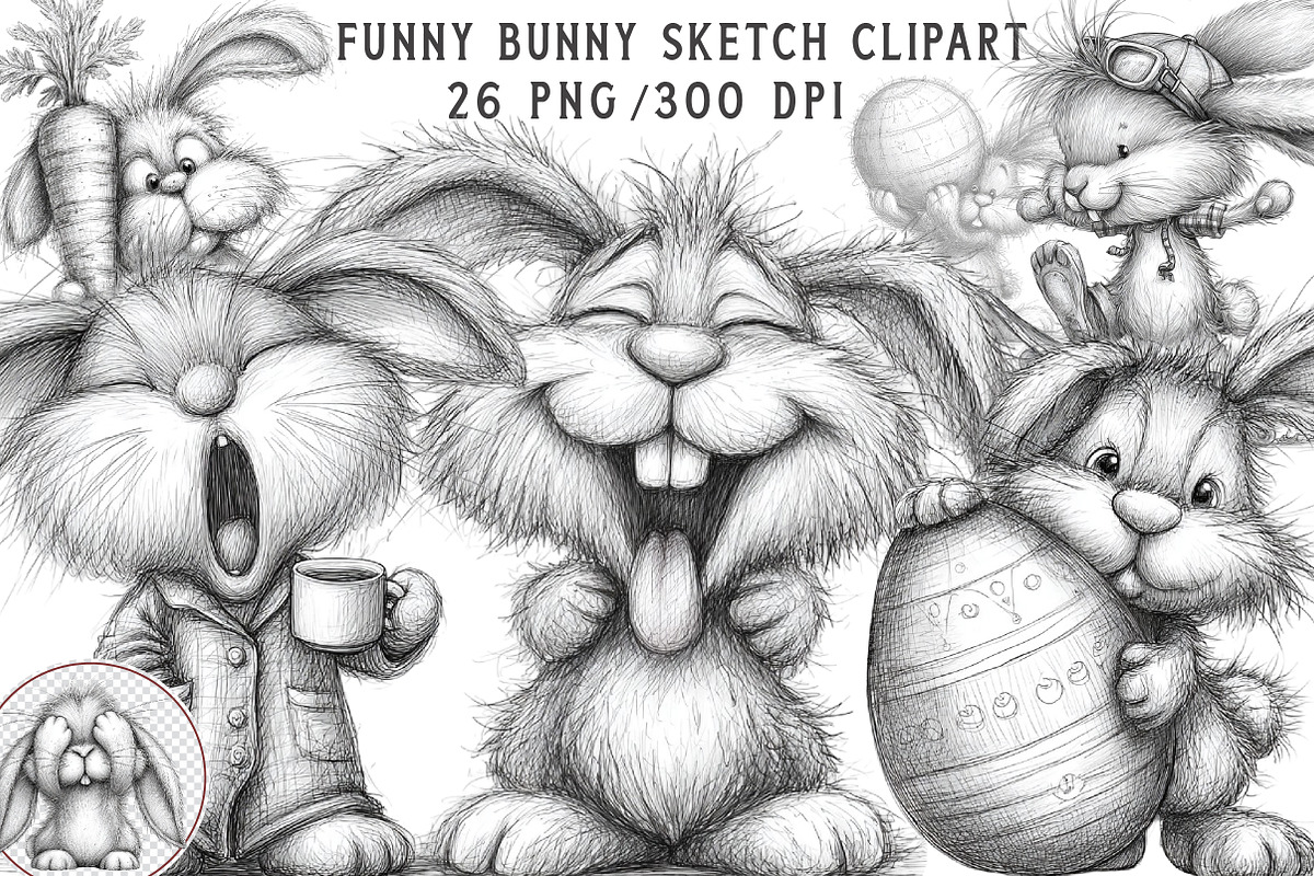 Funny Bunny Sketch Clipart, an Illustration by Libby Wishes (Photo 1 of 8)