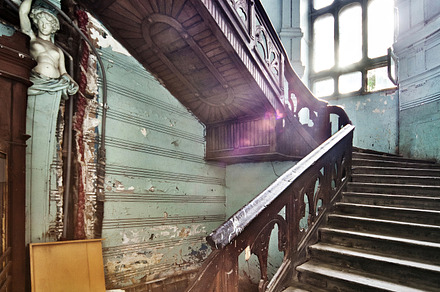 Ancient wooden stairs containing ancient, antique, and architecture