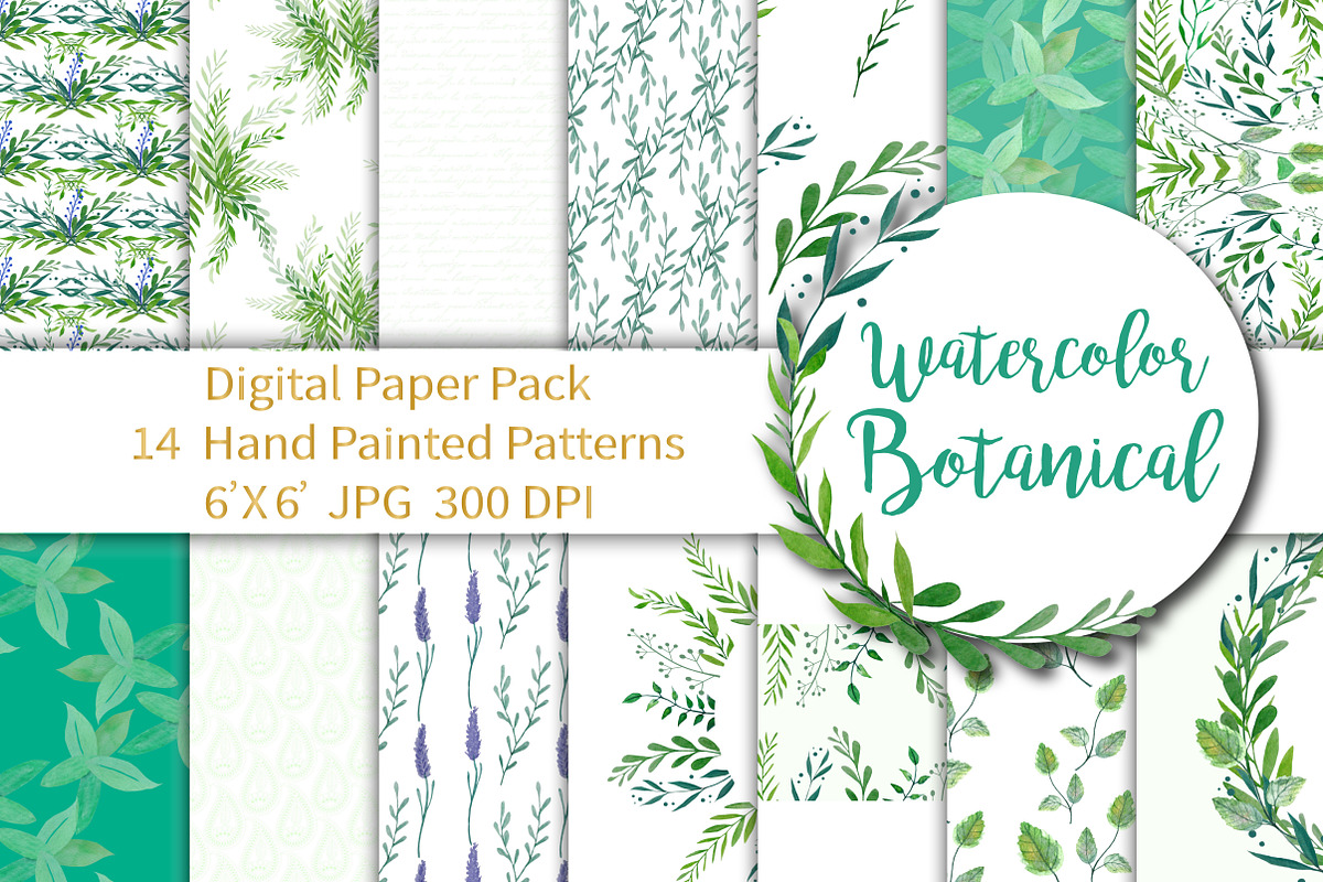 Botanical Watercolor Digital Paper, a Pattern Graphic by Annakristal (Photo 1 of 4)