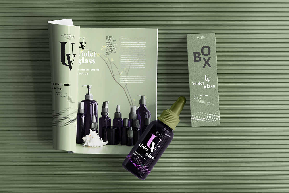 Violet Glass Dropper Bottle Mock-up, a Cups & Container Mockup by pmvch (Photo 10 of 20)