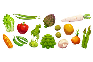 Cartoon raw ripe vegetables, farm, a Food Illustration by Vector Tradition