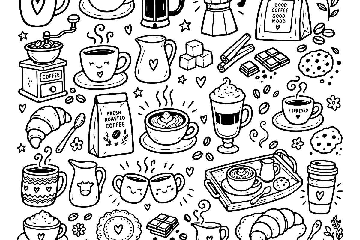 Cute doodle cartoon coffee shop, a Food Illustration by Voodz_shop (Photo 2 of 3)