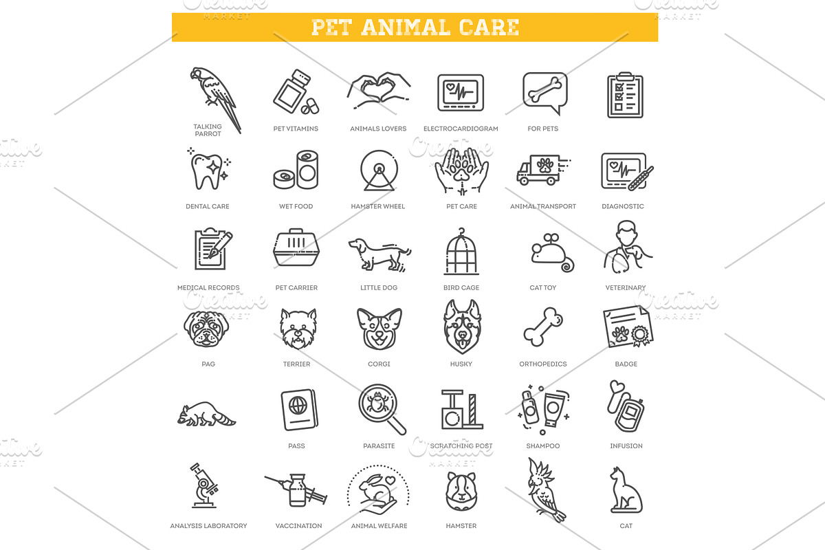 Veterinarian icons set, an Object Illustration by Tettygreen