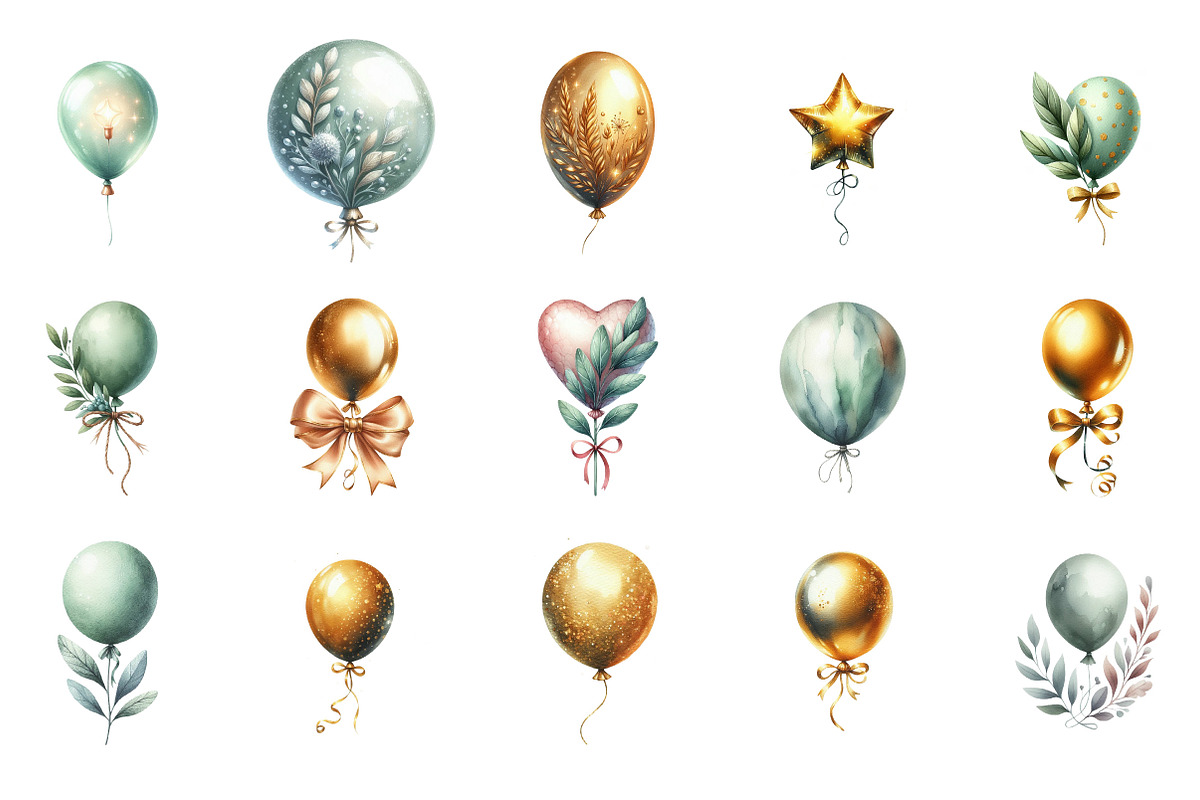 Sage and Gold Balloons Clipart, an Illustration by Designking (Photo 3 of 5)