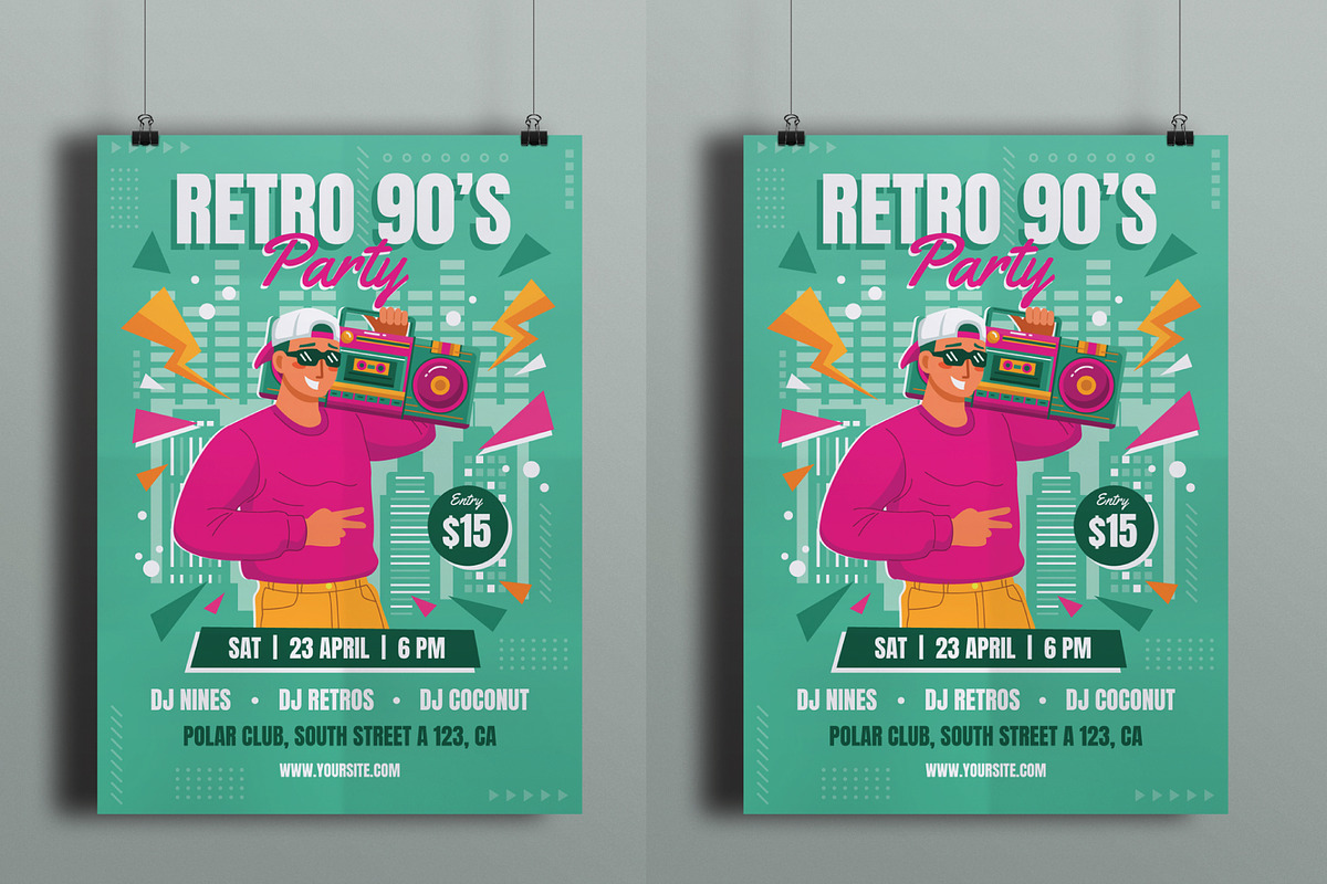 Retro 90's Party Flyer, a Flyer Template by serapika (Photo 3 of 3)