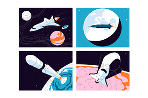 Rocket launch in space set, a Transportation Illustration by PaperTrident