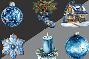 Watercolor Blue Christmas Clipart, an Illustration by Black Bird Studio (Thumbnail 2 of 6)