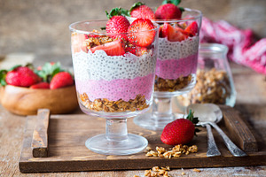 Strawberry chia pudding stock photo containing background and berry
