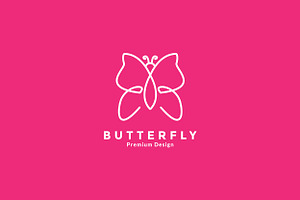 Line Art Pink Insect Butterfly Logo