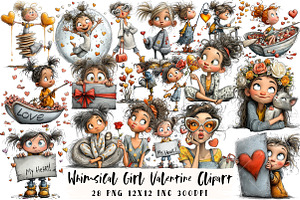 Whimsical Girl Valentine Clipart, an Illustration by OK Design