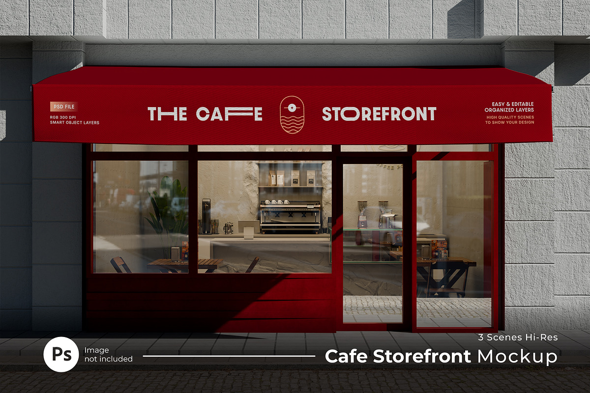 Cafe Storefront Mockup, an Advertising Mockup by Rahardi Creative (Photo 1 of 4)