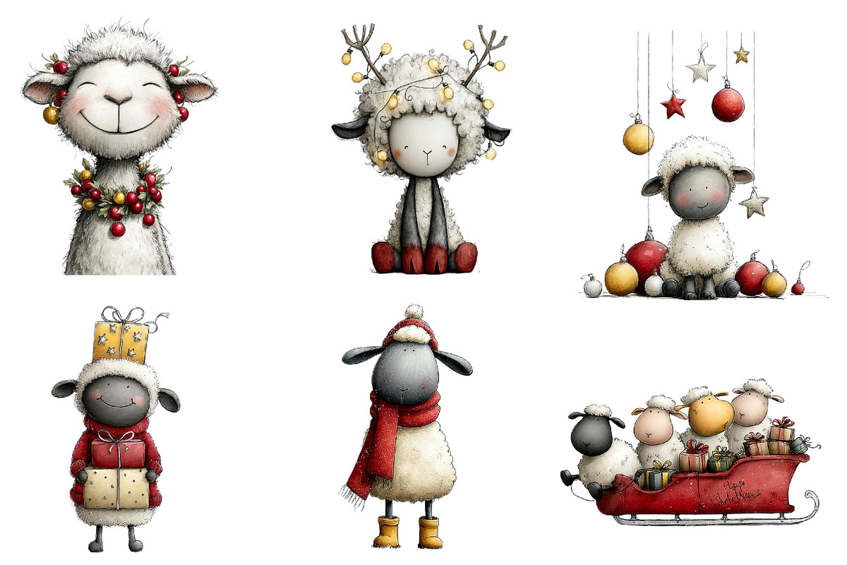 Christmas Sheep Clipart, an Illustration by CreationArt (Photo 3 of 5)