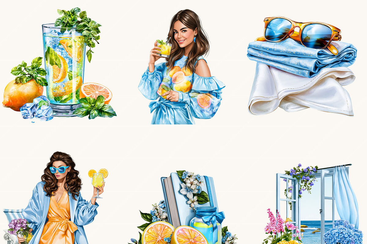 Mediterranean Summer Girl Clipart, a Person Illustration by BusyDaydesign (Photo 5 of 9)