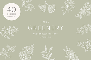 Inky Greenery Vector Illustrations