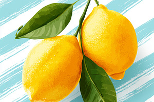 Two fresh yellow lemons with green, a Food & Drink Photo by MistyDay