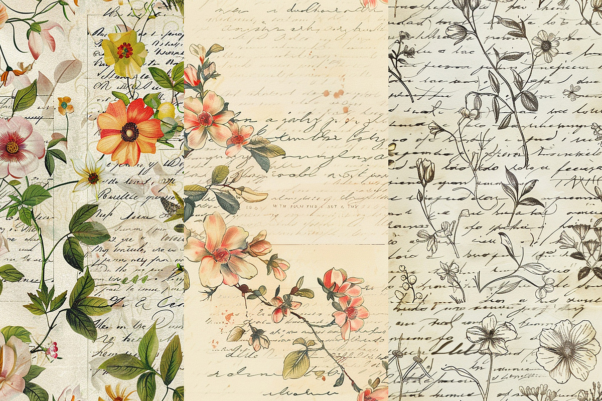 Vintage Letter Roses Digital Papers, a Background Graphic by BonaDesigns