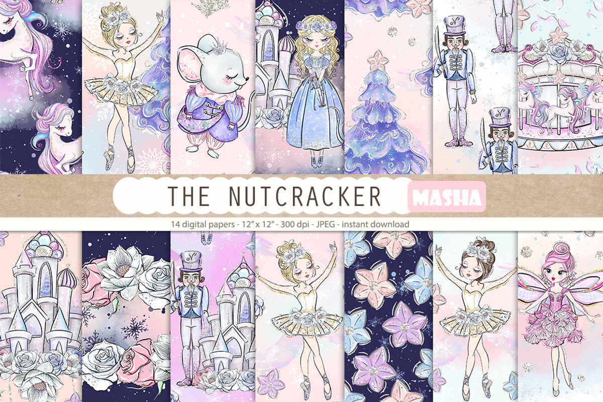 THE NUTCRACKER digital papers, a Pattern Graphic by Masha Studio