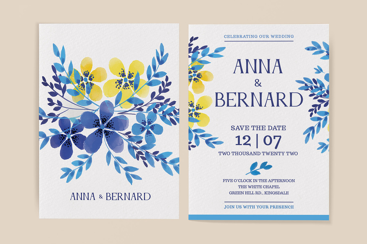 Yellow Blue Flower Wedding Template, an Invitation Template by Presetrain Co. (Photo 3 of 4)