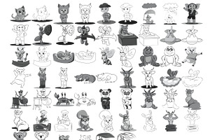 Cartoon Animal 3 & Outlines 4